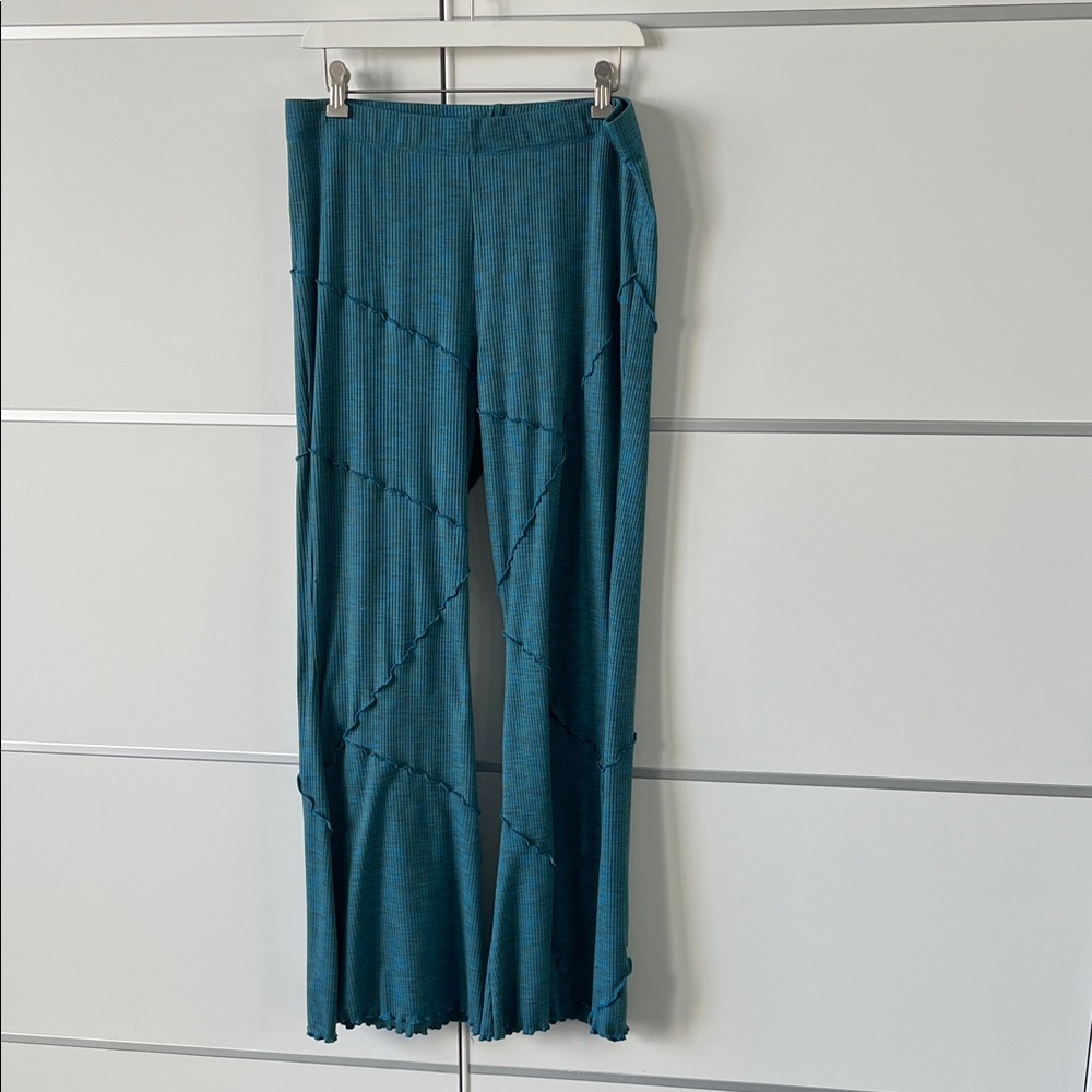 Teal Ribbed Panel Pants